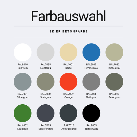 Farbmuster Betonfarbe 2K Epoxid - Farbauswahl mit allen RAL-Farbtönen