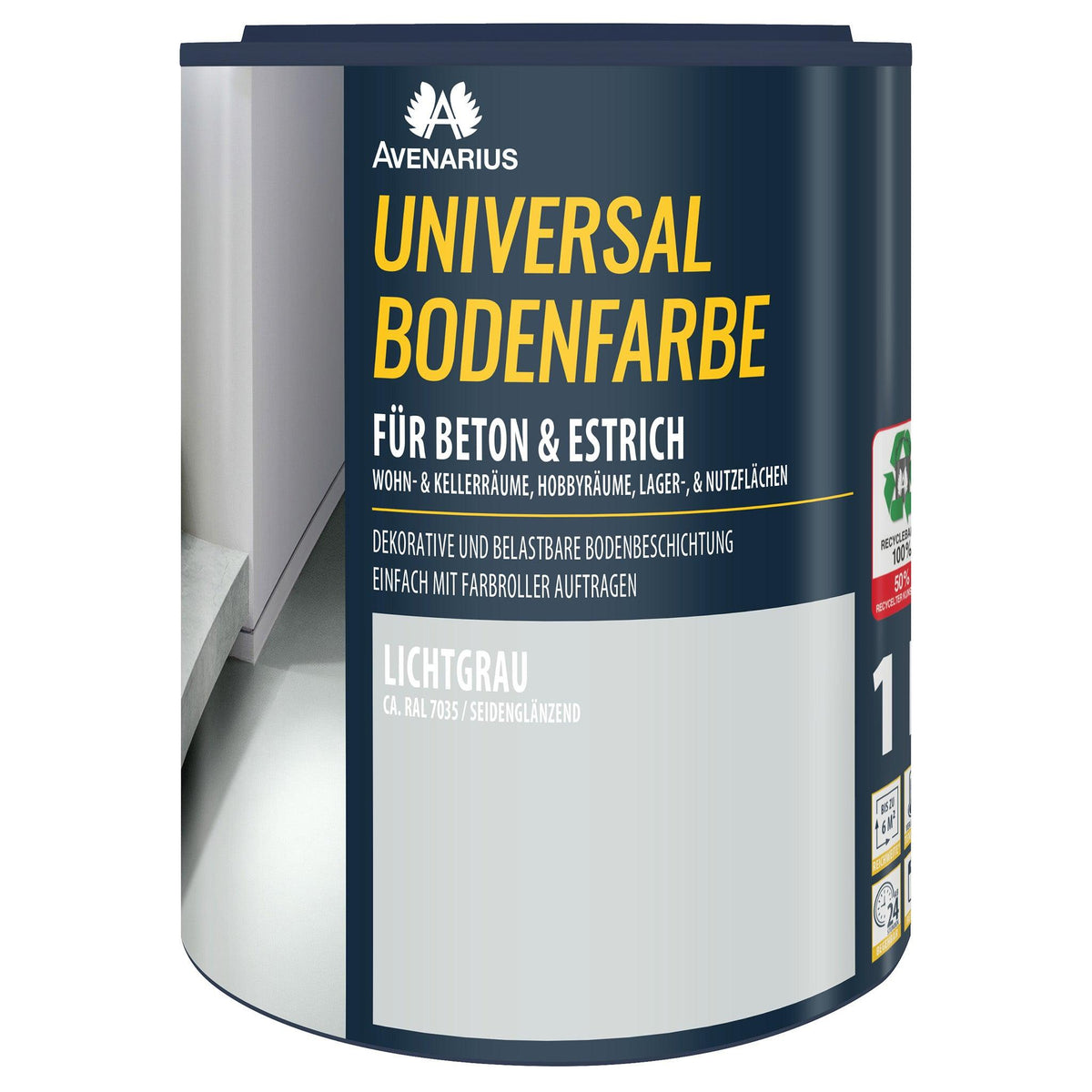 Avenarius Bodenfarbe für Beton, Estrich & Zement - RAL7035 Lichtgrau / 1L für 5-7 m²